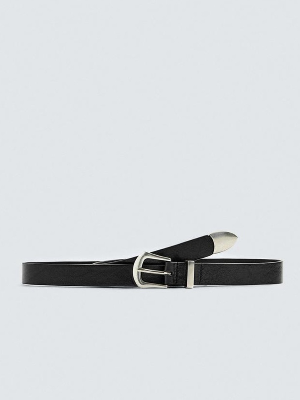 NWT. Zara Man Black Leather Belt Finished with Metal Toecap. Size 34.